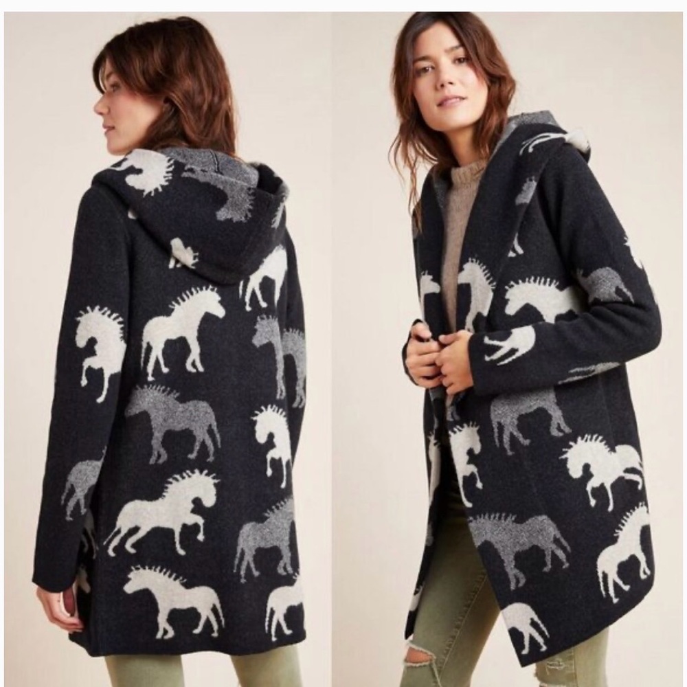 Anthropologie Field & Flower Dressage Horse Sweater Coat Wool Cardigan Sedona M